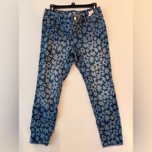 wonder nation Navy Floral Print Denim Jeggings for Girls